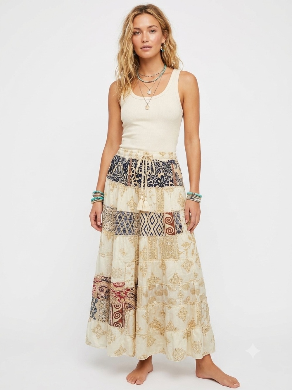 8. Boho Patchwork Sari Silk Maxi Skirt Festival Hippie Gypsy One Size India